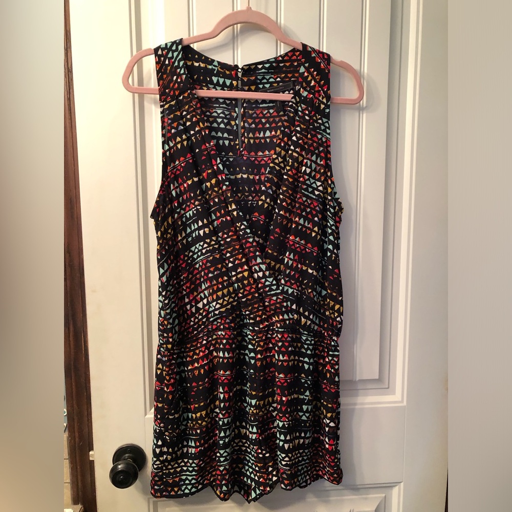 BCBGMaxAzria Black Romper with Multicolor Triangle Print